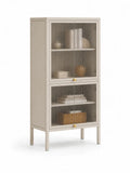 Holzvitrine Beige mit geriffeltem Glaseinsatz 120x60x40cm