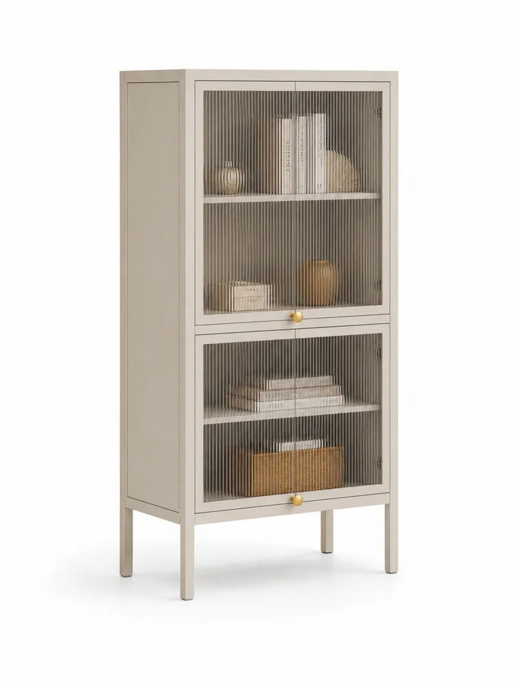 Holzvitrine Beige mit geriffeltem Glaseinsatz 120x60x40cm