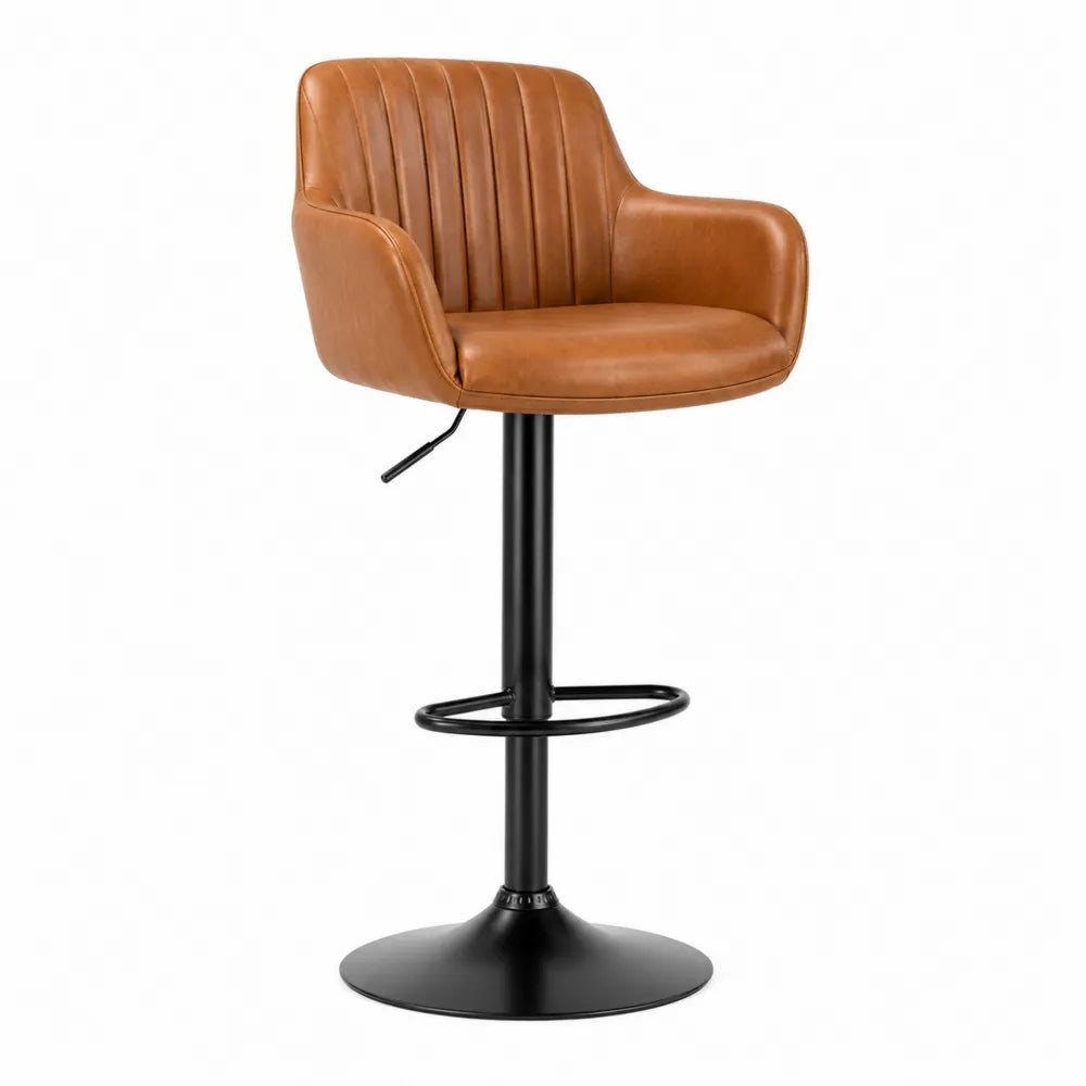 Barhocker Lederoptik Braun Metall Höhenverstellbar