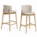 Set aus 2 Barhockern mit Holzgestell und Kunstlederpolsterung in Beige