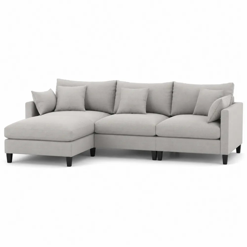 Ecksofa L-Form Holzrahmen Grau Polyester