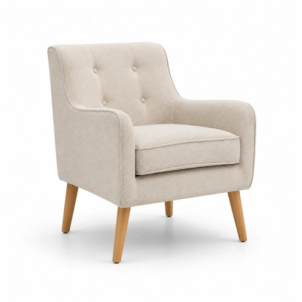 Sessel Beige Stoff Massivholzbeine 80x75x85cm