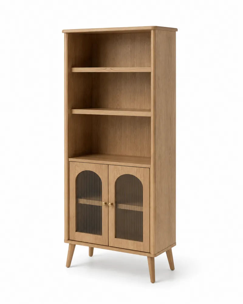 Bücherregal mit geriffelten Glastüren aus Eichenholz 180 cm x 80 cm x 40 cm