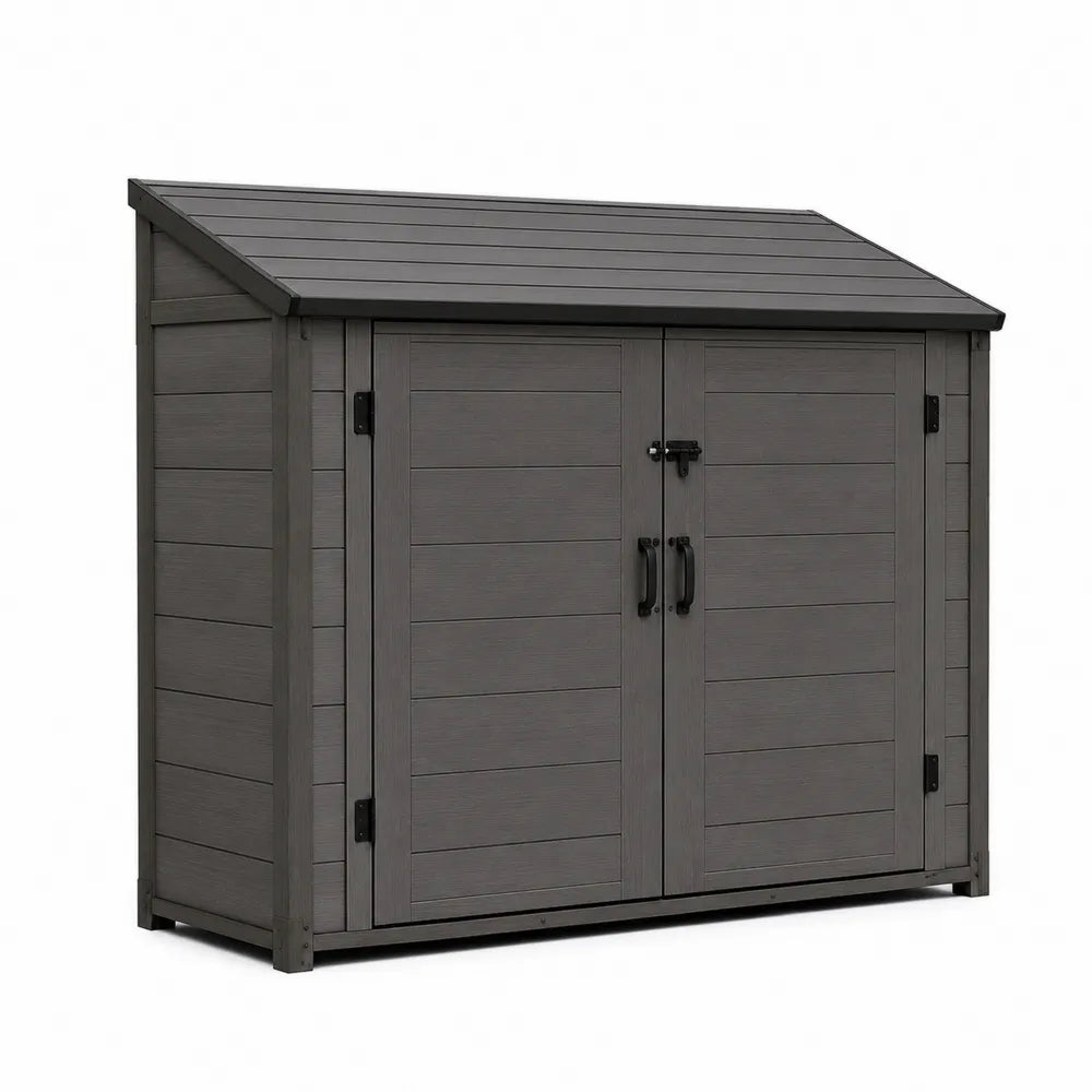 Gartenschrank Kunststoff Grau mit Metallriegel 140x82x120 cm