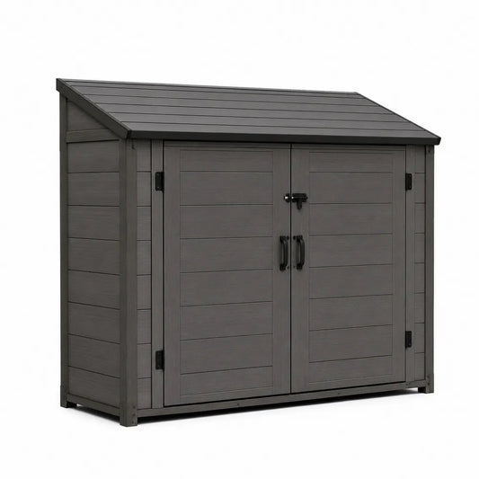 Gartenschrank Kunststoff Grau mit Metallriegel 140x82x120 cm