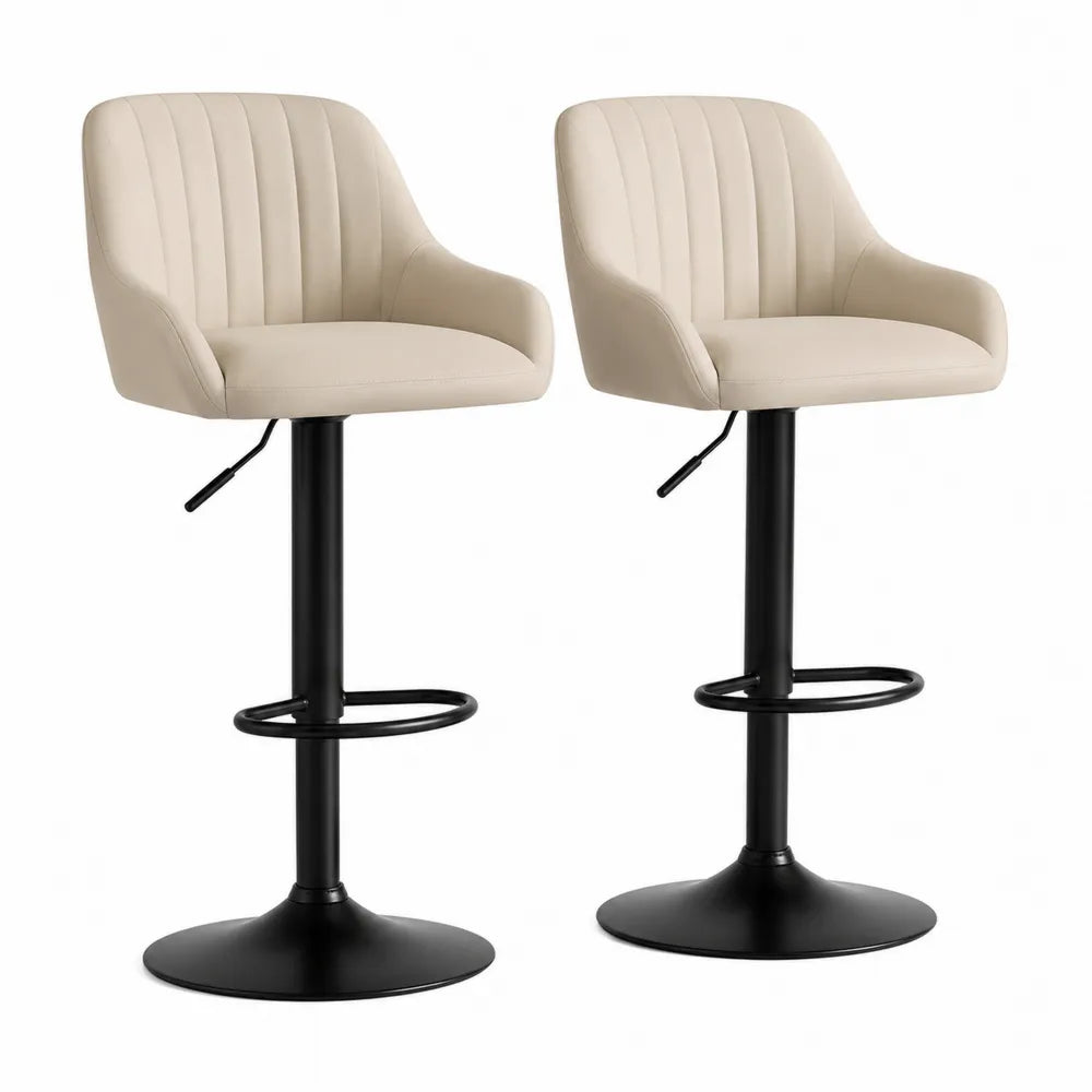 2er Set Barhocker Beige Kunstleder Höhenverstellbar