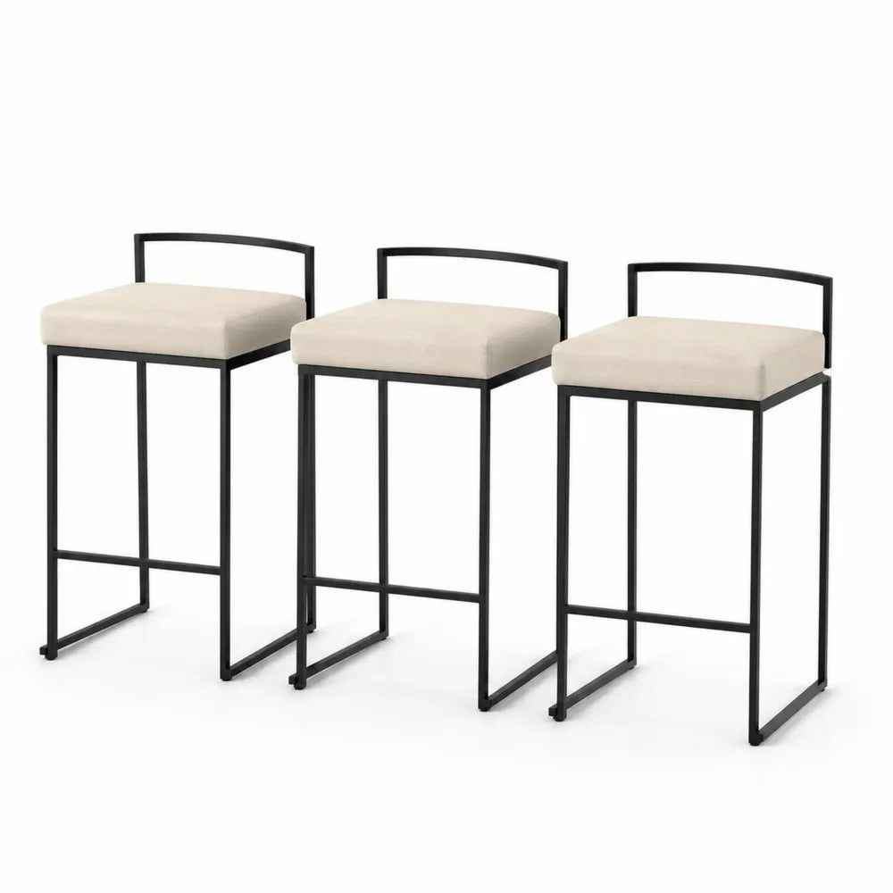 3er-Set Barhocker Metall Schwarz Beige 75 cm