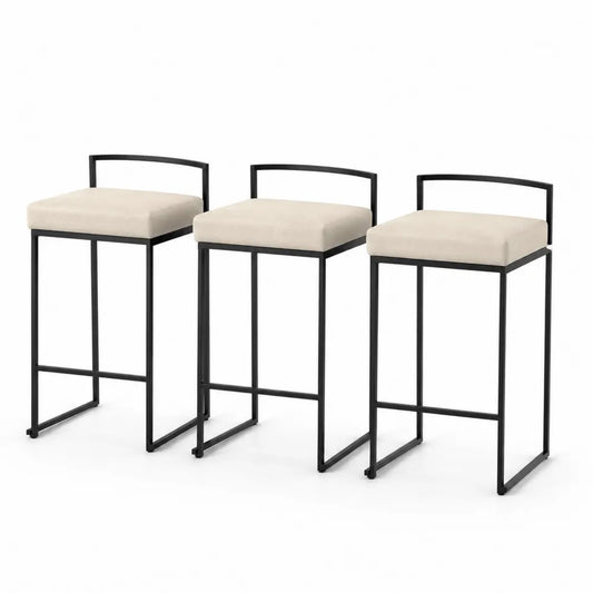 3er-Set Barhocker Metall Schwarz Beige 75 cm