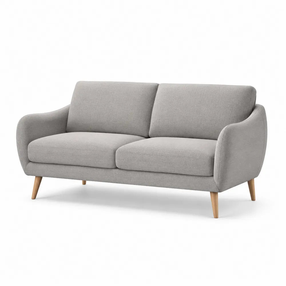 Dreisitzer Sofa aus grauem Polyestergewebe mit Holzbeinen
