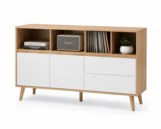 Kommode aus MDF mit Türen und Regalen in Eiche/Weiß 120cm