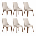 6er Set Esszimmerstühle Stoff Holz Beige