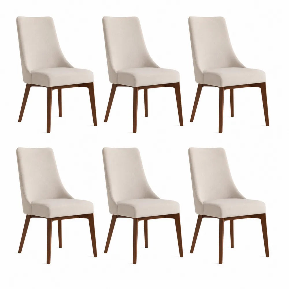 6er Set Esszimmerstühle Stoff Holz Beige