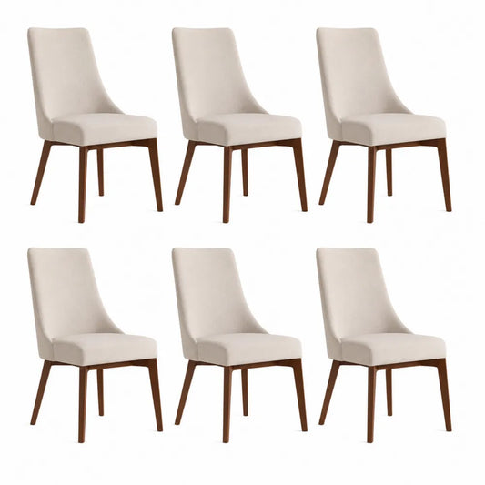 6er Set Esszimmerstühle Stoff Holz Beige
