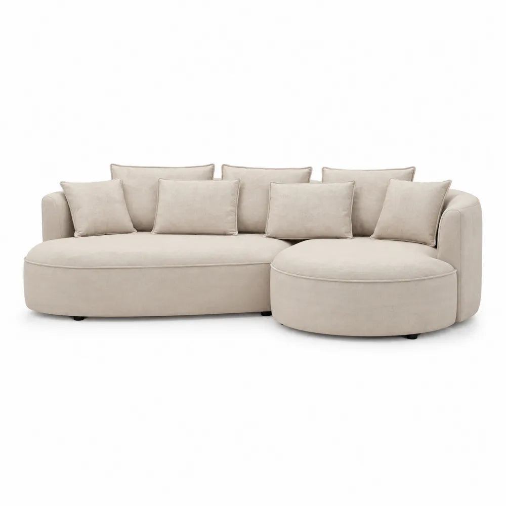Beiges Stoff-Ecksofa mit Kissen 260x150x85cm