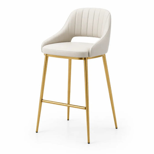 Barhocker Lederimitat Creme mit Metallbeinen