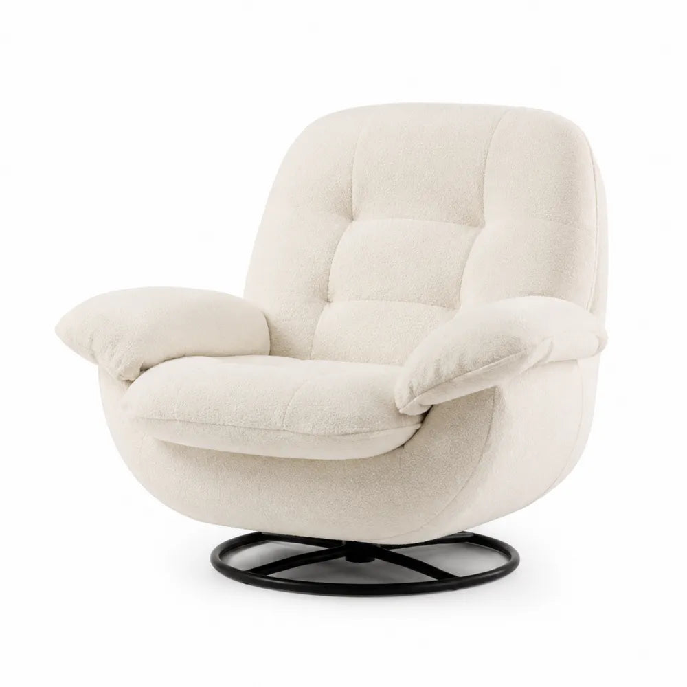 Drehbarer Lounge Sessel Bouclé Weiß Stahlrahmen