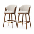 2er Set Barhocker Holz Beige mit Leinenstoff
