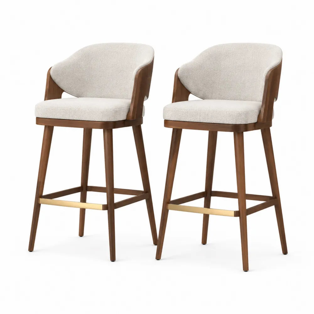 2er Set Barhocker Holz Beige mit Leinenstoff