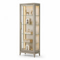 Vitrine mit LED-Beleuchtung, Gehärtetes Glas, Holzrahmen, Beige, 180x60x40 cm