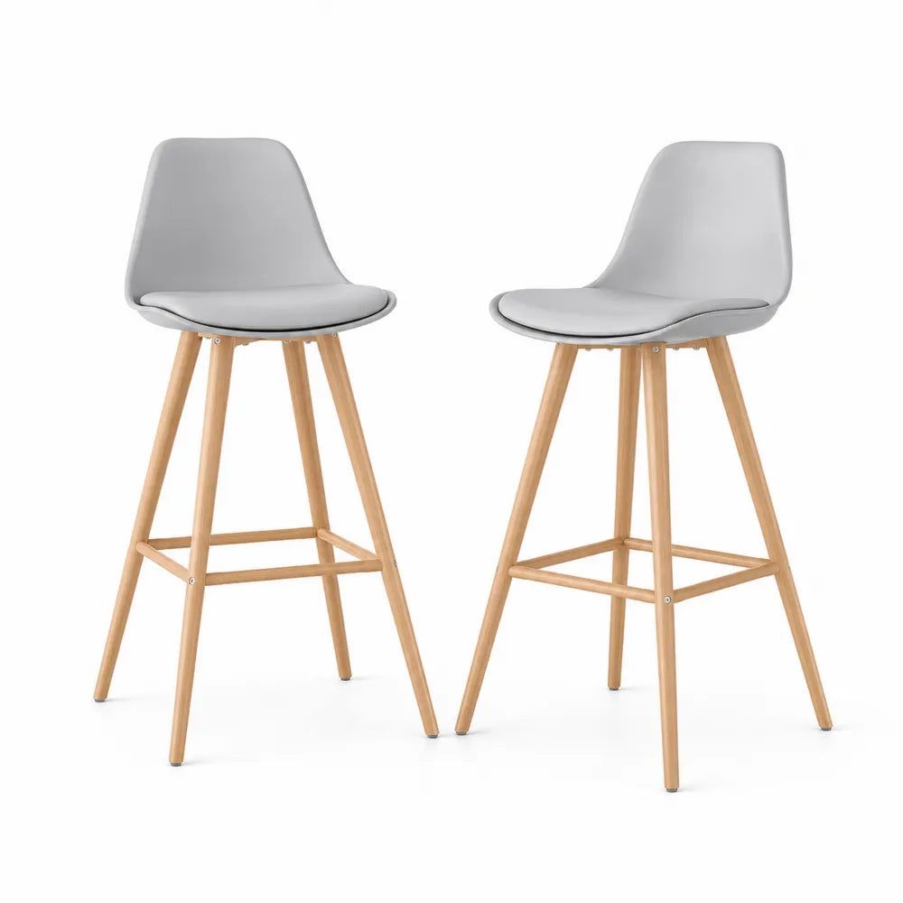 2er Set Barhocker Grau Buchenholz PU-Kunstleder