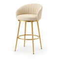 Barhocker Stoff Cremeweiß Gold Metall
