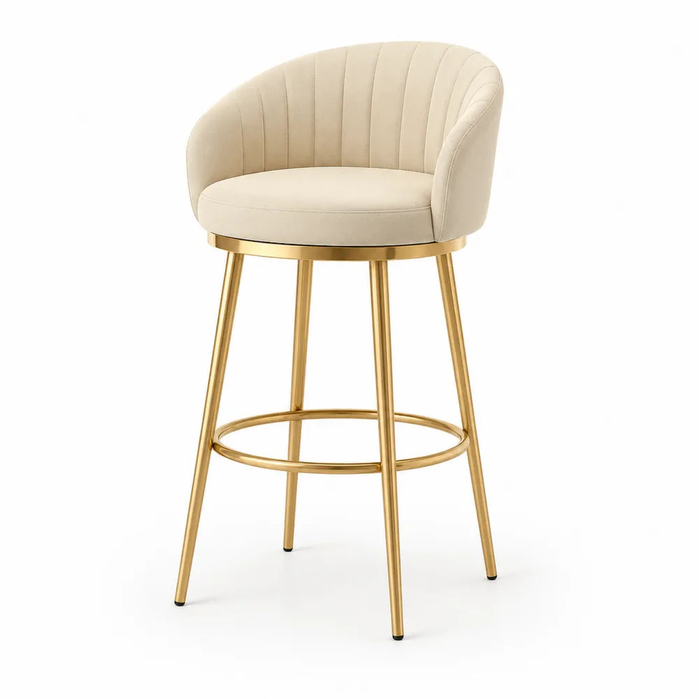 Barhocker Stoff Cremeweiß Gold Metall