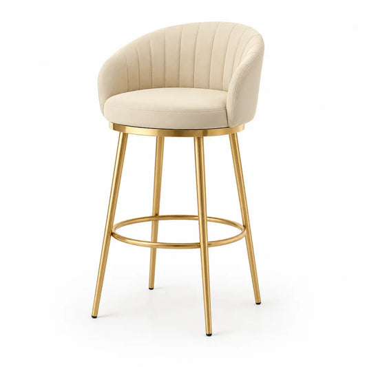 Barhocker Stoff Cremeweiß Gold Metall