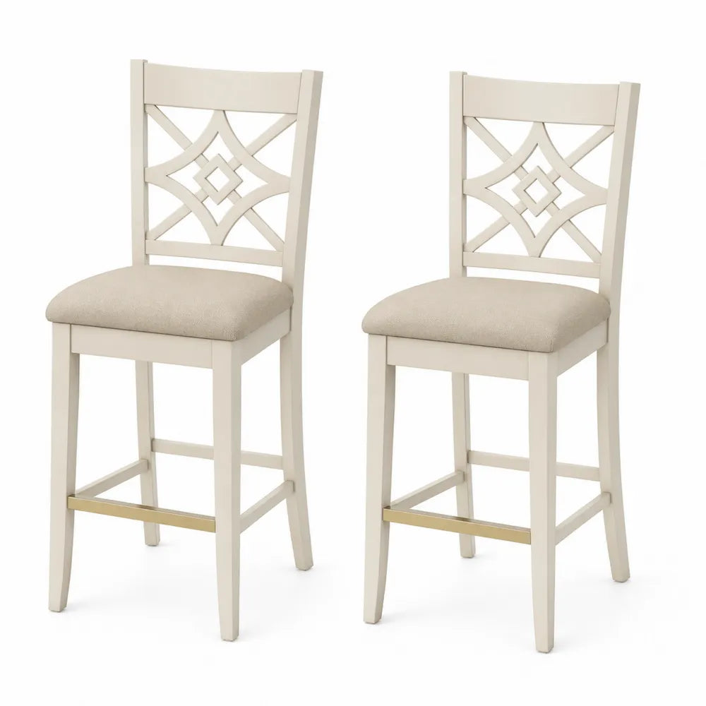 2er-Set Barhocker Holz Polyester Creme 112cm