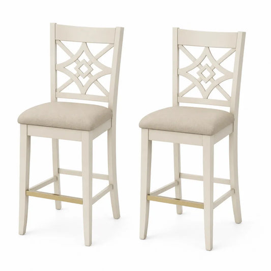 2er-Set Barhocker Holz Polyester Creme 112cm