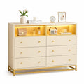 Kommode mit 6 Schubladen in Beige und Gold