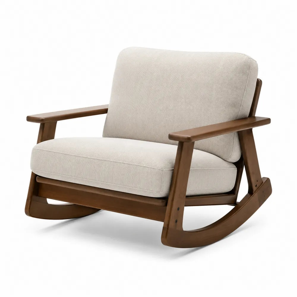 Schaukelstuhl Holz mit Stoffbezug Beige