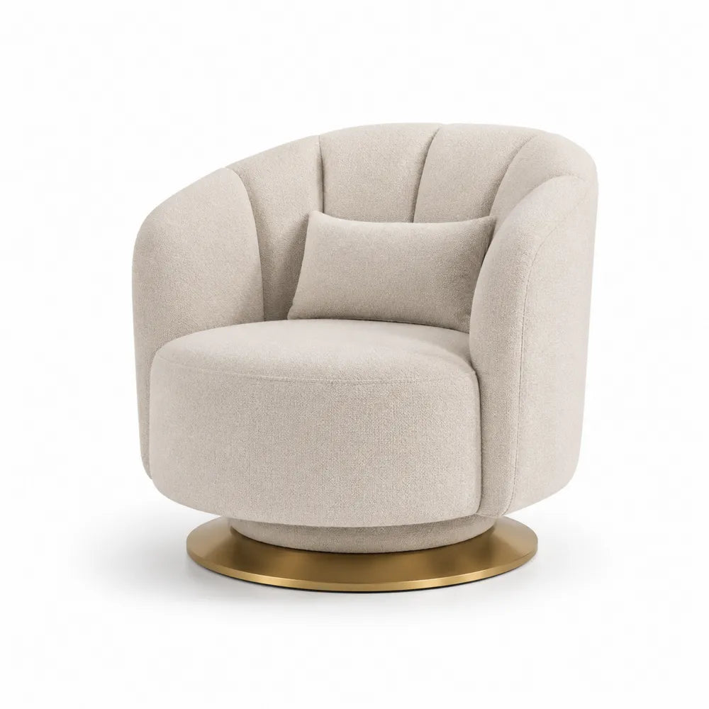 Drehsessel Beige Bouclé Stoff Edelstahlbasis 80x80x75 cm